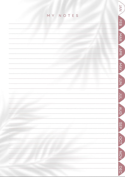 Digital Monthly Journal & Planner (38 Pages) | Hyperlinked Yearly & Monthly Planner with Notes & Reflection Pages | Undated Digital Journal